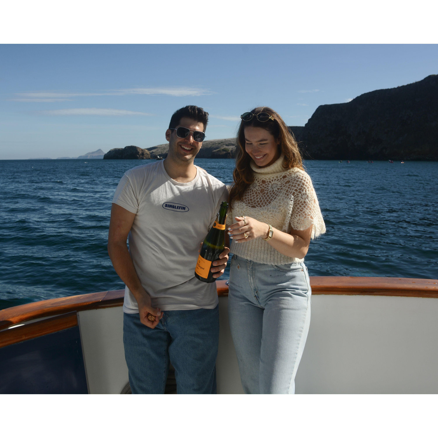Gavin surprised Sopa with a boat excursion to the Channel Islands to propose, Sopa had no idea despite Gavin nervously chugging Veuve at 9 in the morning