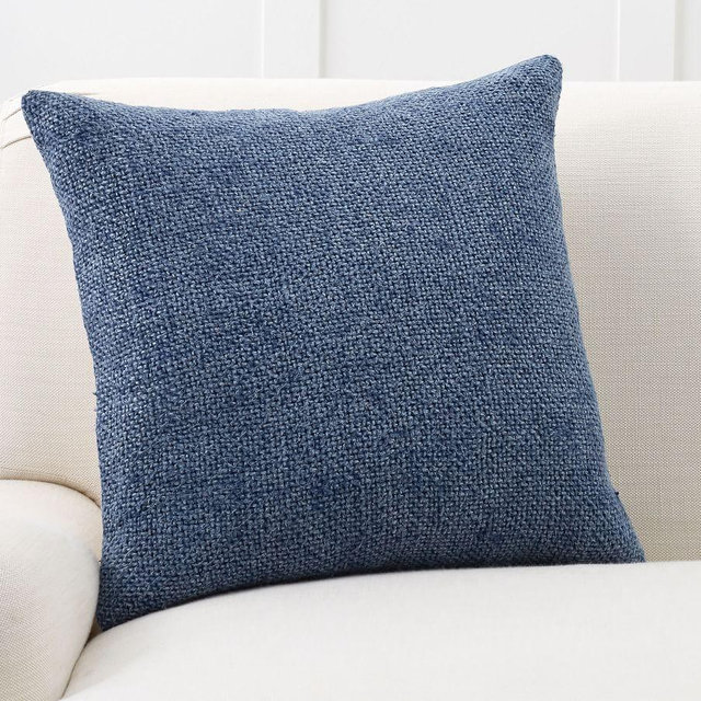 Faye Textured Linen Pillow Cover, 20", Stormy Blue