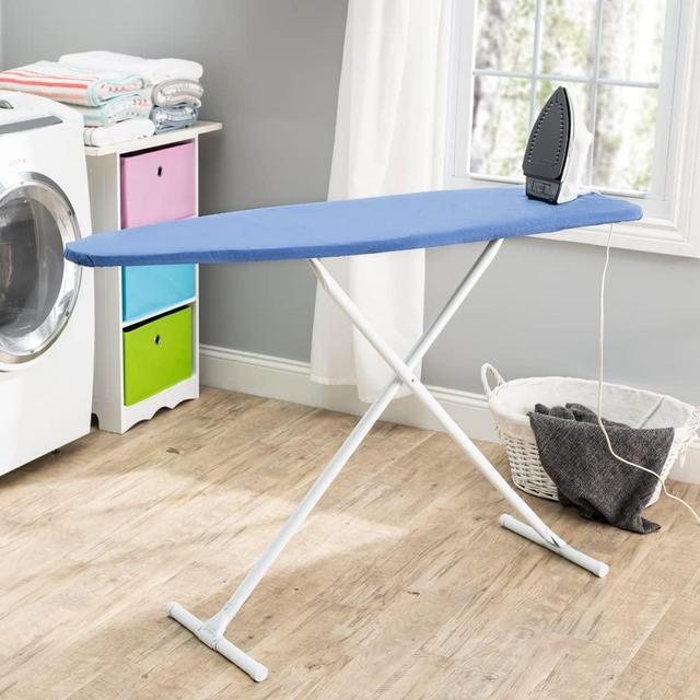 Ironing Board Full Size; Made in USA by Seymour Home Products (Dark Blue) Bundle Includes Cover + Pad | Iron Board w/Steel T-Legs Adjustable Tabletop up to 36" High; Perforated Top for Steam Flow