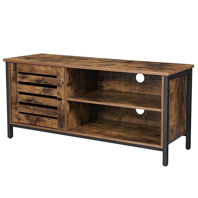 VASAGLE TV Cabinet for up to 50-Inch TVs, TV Stand and Console with Louvered Door, 2 Shelves, Living Room, Bedroom, Industrial, Rustic Brown and Black ULTV049B01