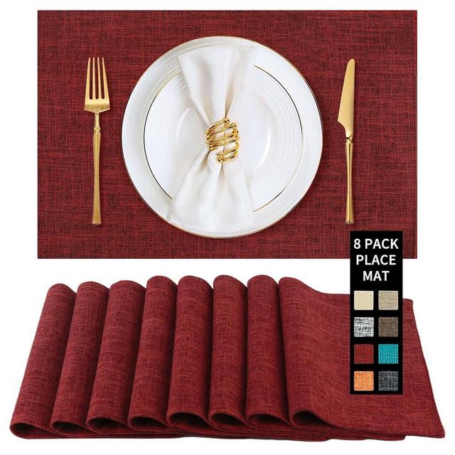 Red Placemats Set of 8, Washable Dining Table Mats Cloth Place Mats, Elegant Placemats for Valentines Day Holiday, Heat Resistant Kitchen Burgundy Place Mats, Easy to Clean(Burgundy)