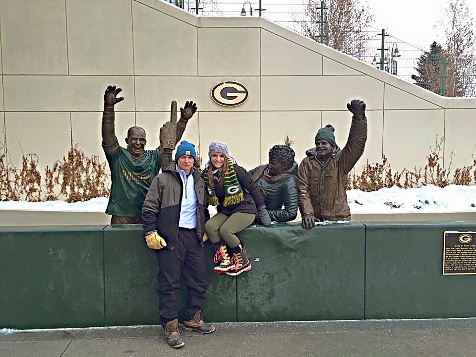 One of our favorite things to do together is freeze at Lambeau Field!