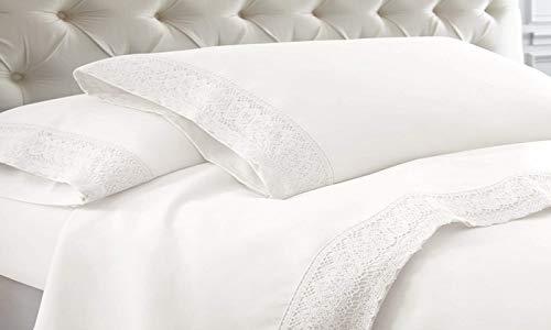 Bedding Kraft 1000 Thread Count White, King Size - 100% Egyptian Cotton Crochet LACE Bed Sheet Set
