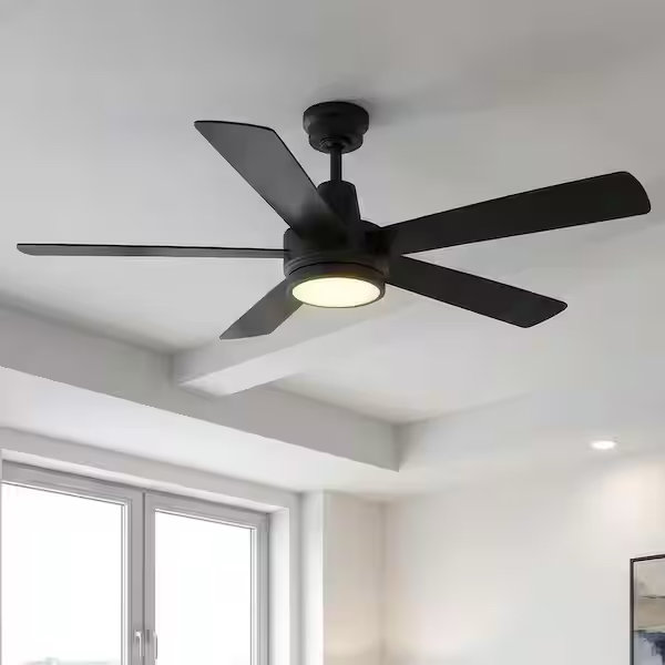 Hampton Bay Fanelee 54 in. White Color Changing LED Matte Black Smart Ceiling Fan with Light Kit and Remote Powered by Hubspace 52131