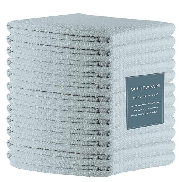 WHITEWRAP Kitchen Towels | 100% Cotton | Dish Towels for Kitchen | 15x25  Pique Weave Light Blue 6-Pack | Hand Towels, Tea Towels, Dish Cloths| Super