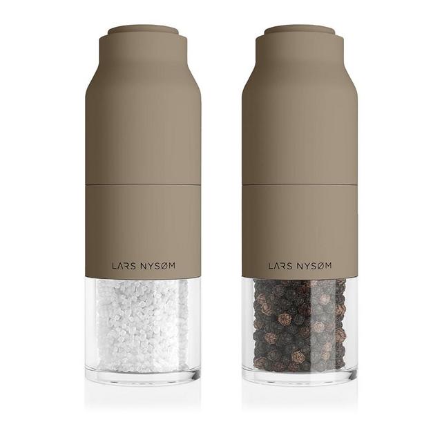 LARS NYSØM Stainless Steel Salt and Pepper Mill Set with Adjustable Ceramic Grinder I Manual Spice Mill Set (Greige)