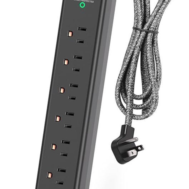 Surge Protector Power Strip - Extension Cord with 6 AC Outlets 4 USB (2 USB-C Ports), Flat Plug with Overload Surge Protection, Wall Mount, 5ft, Outlet Extender for Home Office Dorm Room Essentials