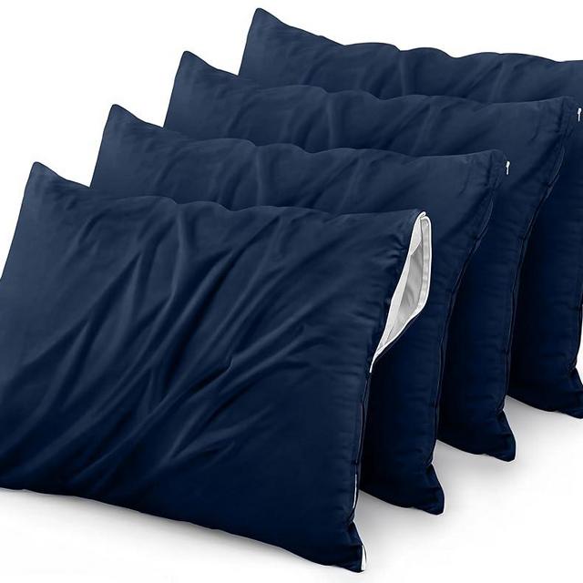 Utopia Bedding Waterproof Pillow Protector Zippered (4 Pack) Queen Navy – Bed Bug Proof Pillow Encasement 20 x 28 Inches