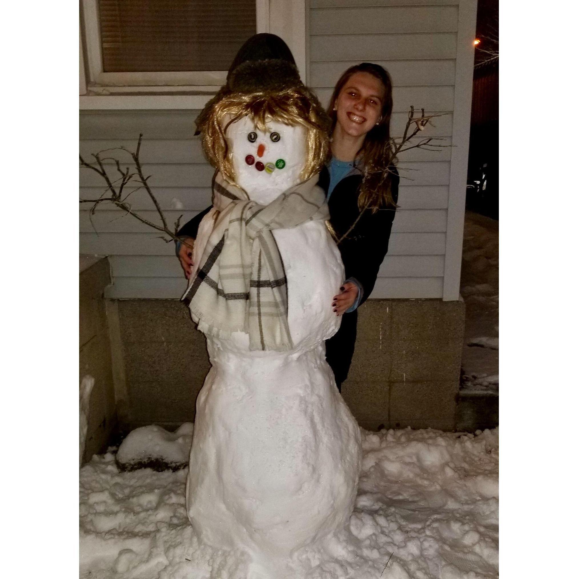 January 13th, 2019 - Our unofficial first date spent watching bird box, building Maddie's first full snow (wo)man (her name was Judy), sledding at 2am and lots of laughter.