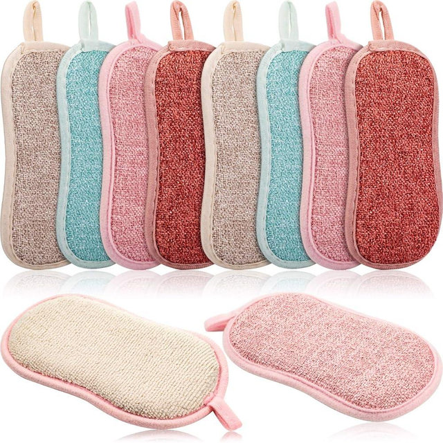 10 Pieces Reusable Sponges Kitchen Non Scratch Microfiber Sponge Scrubber Reusable Scouring Pads for Kitchen Cleaning Dishes and Pots