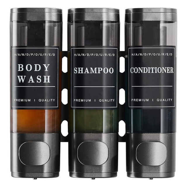 Shampoo and Conditioner Dispenser,Unisense Shower Soap Dispenser 3 Chamber No Drill Wall-Mounted Shampoo Dispenser for Shower Wall Mounted Shower Dispenser for Bathroom Hotel Large Capacity,Dark Gray