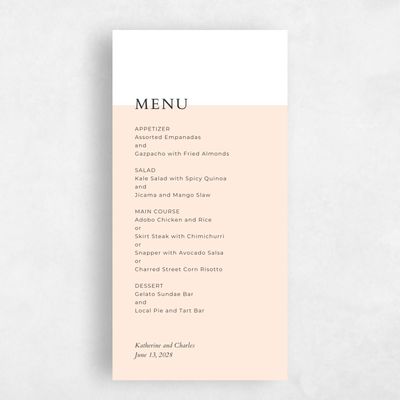 Sherbet, Orange Wedding Menu - Morrison