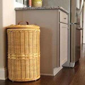 The Basket Lady Tall Wicker Trash Basket with Metal Liner, 15.5 in Dia x 25.5 in H, 13 gallon capacity, Sandstone