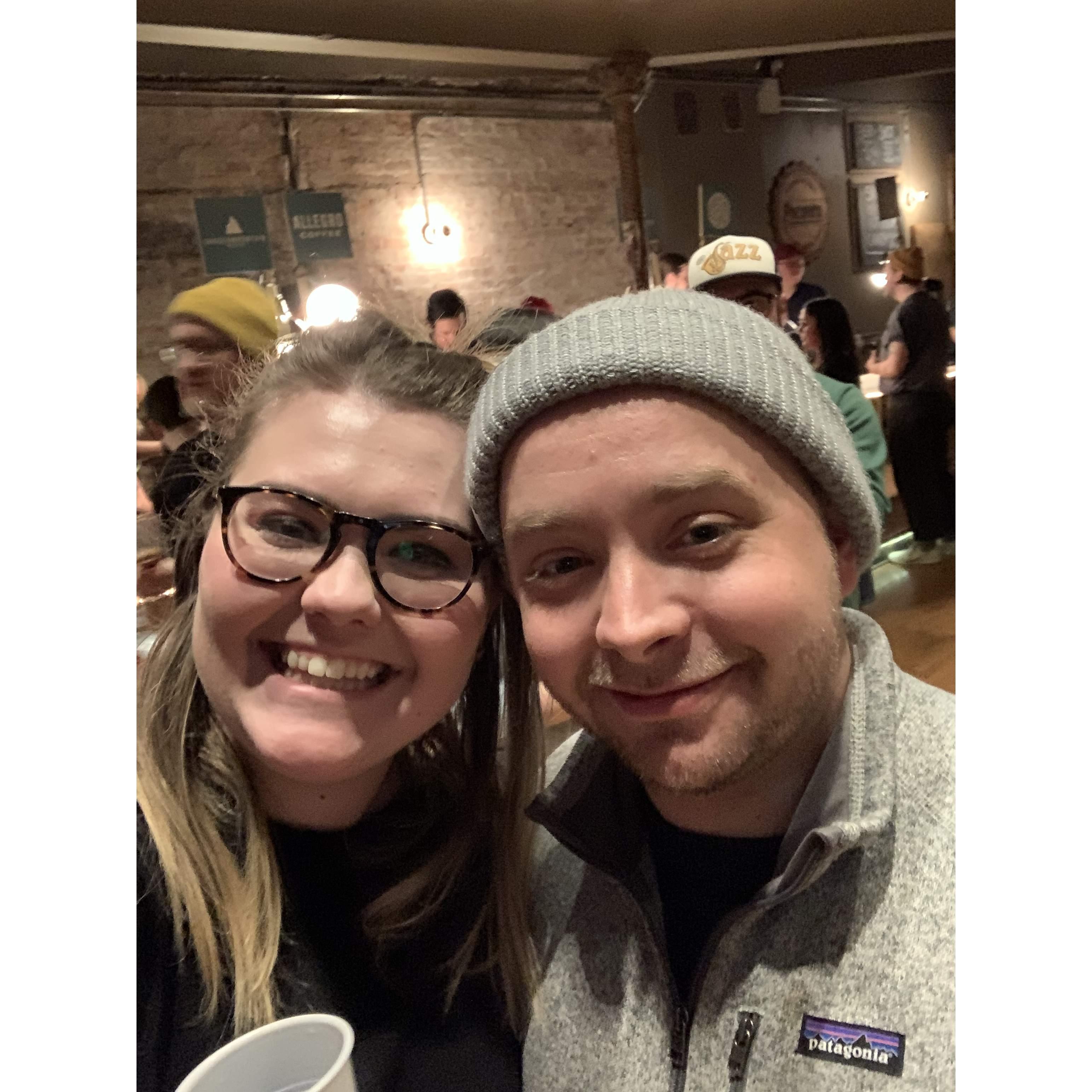 February 2020, at a major coffee & cocktail event. It was one of our first big outings together since we began dating.