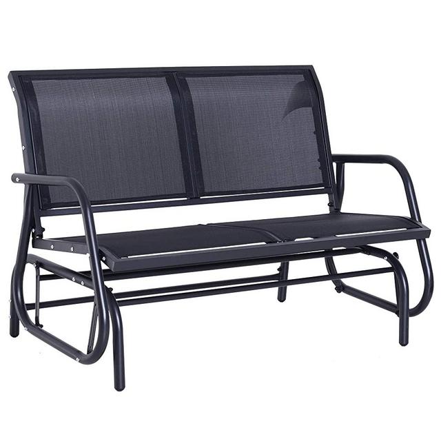 Outsunny Steel Sling Fabric Outdoor Double Glider Rocking Chair Bench with Curved Arms & Lightweight Construction, Black