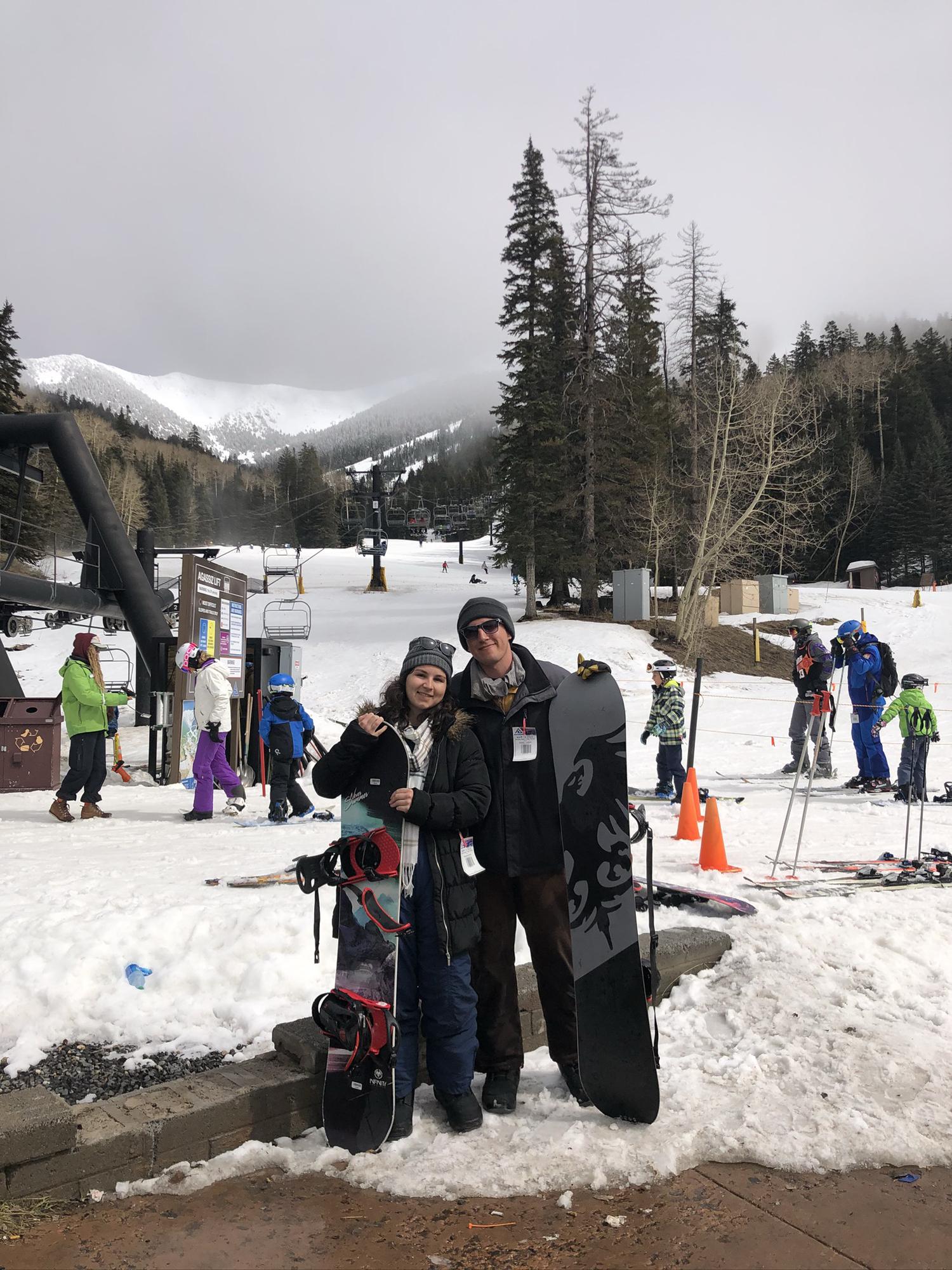 Cassie's first time snowboarding in Arizona