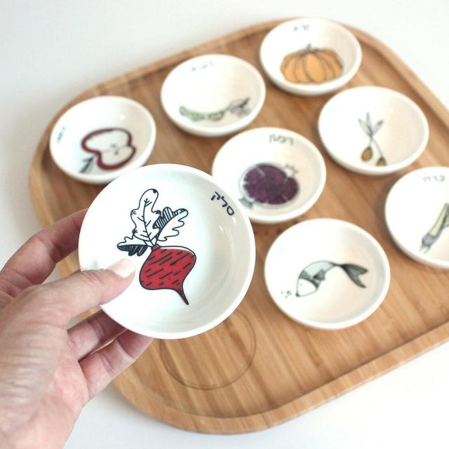 Modern Rosh Hashana Seder Plate | Jewish New Year Gift | Handmade in Israel Gift for Rosh Hashana Dinner
