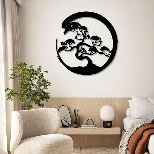 Yemwot Metal Tree of Life Wall Decor, Circle of Life Metal Tree Wall Art, Branch Art, Spiritual Decor, Modern Sculpture Decoration, Living Room Bedroom Decoration (Black-Tree 3, 23"x 24"| 60x61cm)