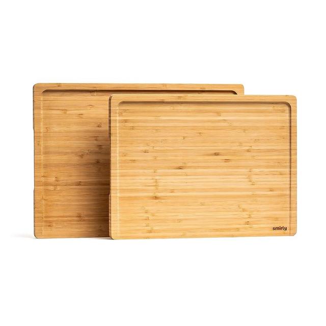 Smirly Bamboo Cutting Boards for Kitchen - Wood Cutting Board Set of 2 - Wooden Cutting Boards for Kitchen, Bamboo Wood Chopping Board Set