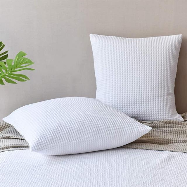 PHF 100% Cotton Waffle Textured Euro Sham Covers, Set of 2, Home Decorative Euro Throw Pillow Covers for Bed Couch Sofa, No Filling, 26" x 26", White
