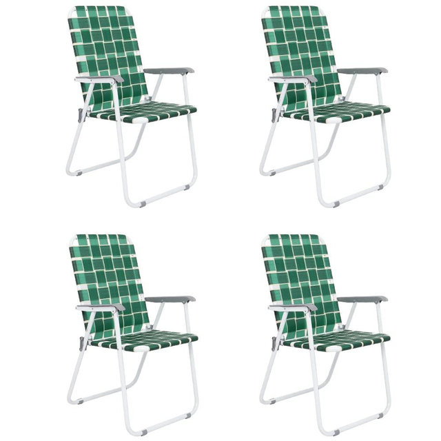 VINGLI Patio Lawn Chairs Folding Set of 4, Webbed Folding Chair Outdoor Beach Chair Portable Camping Chair for Yard, Garden(Dark Green)