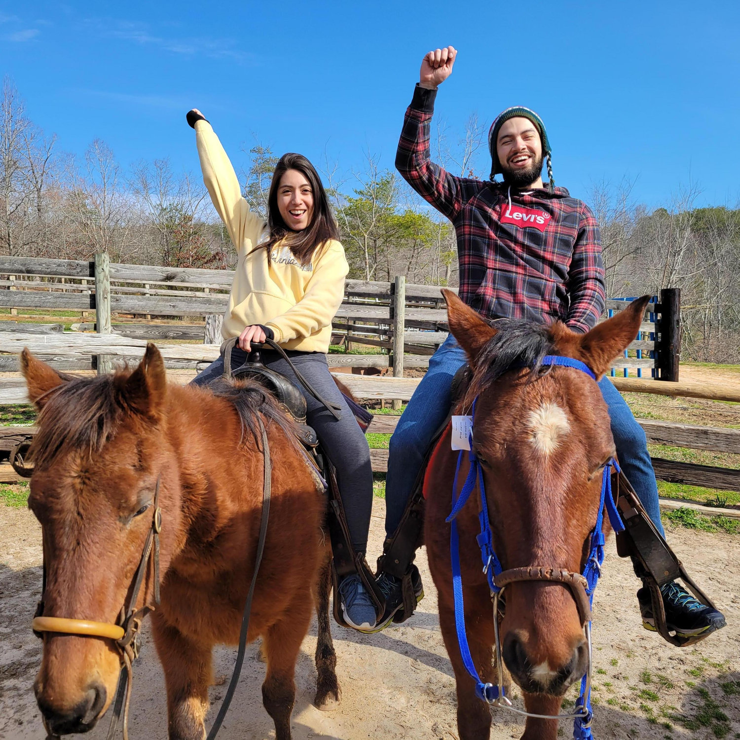 Juan's awesome idea of a birthday gift: horseback riding! Juan's horse kept straying off the path, and Alex's horse almost went into gallop mode at one point. Never a dull moment with us.
