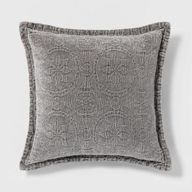 Washed Chenille Square Pillow Gray - Threshold™