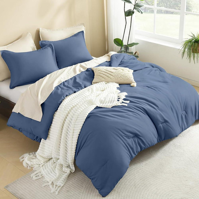 Litanika Comforters Full Size Ocean Blue, 3 Pieces Lightweight Solid Bedding Set & Collections, All Season Fluffy Bed Set (79x90 Inches Comforter & 2 Pillowcases)