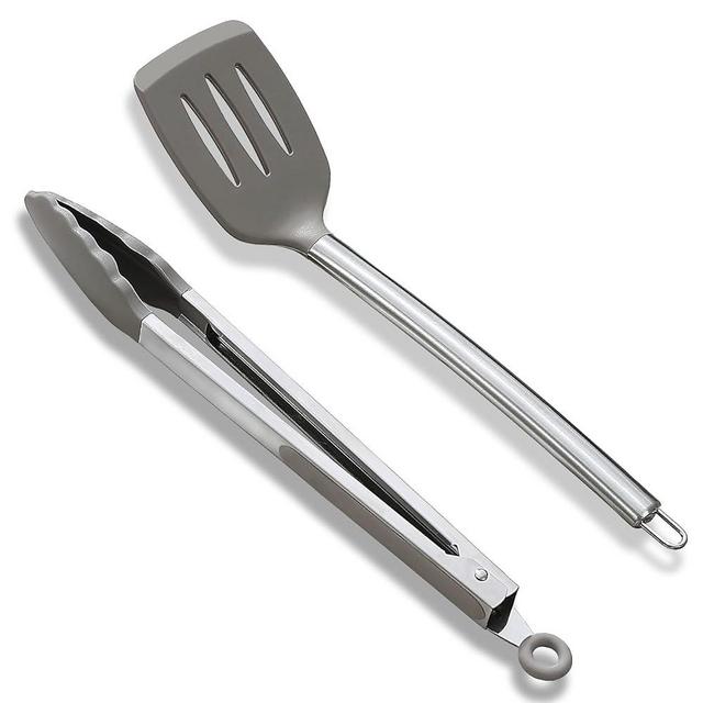 ReaNea Spatula and Cooking Tong Set, Silicone Slotted Turner, Kitchen Tong, Heat Resistant Handle Non Slip, with Silicon Tips, Dishwasher Safe