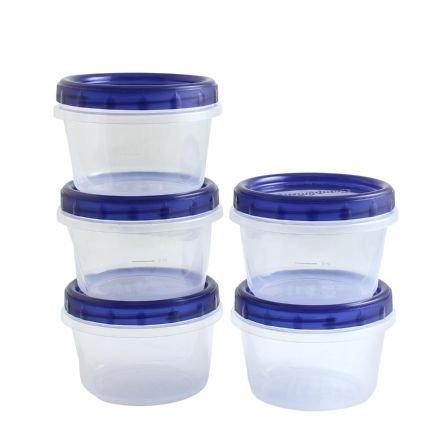 [16Oz - Blue - 5 Pk] Twist Top Food Storage Containers Leak-Proof, Airtight Soup Storage Canisters with Screw & Seal Lids BPA-Free, Stackable, Reusable Kitchen Essentials 16-Ounce