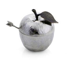 Apple Honey Pot w/ Spoon Nickelplate