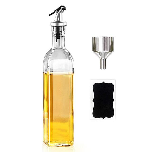 GMISUN 17oz Olive Oil Dispenser Bottle for Kitchen with Oil Pourer, Funnel and Label, Clear Glass Oil Decanter For Cooking Oil, Vinegar, Soy Sauce, Avocado Oil