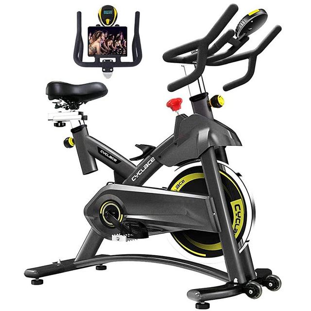 Cyclace Exercise Bike Stationary 330 Lbs Weight Capacity- Indoor Cycling Bike with Comfortable Seat Cushion, Tablet Holder and LCD Monitor for Home Workout