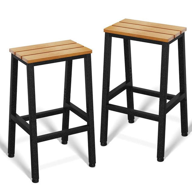 ODK 26 Inch Outdoor Bar Stools Set of 2, Patio Counter Height Stools with Weather Resistant Waterproof, Garden, Hot Tub, Kitchen, Yard, Balcony, Yellow Teak