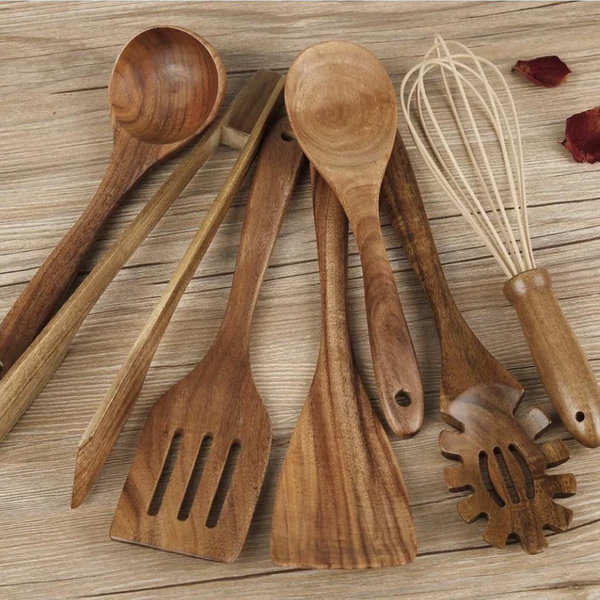 Minimalist Wooden Cooking Utensils Set with Ergonomic Handles