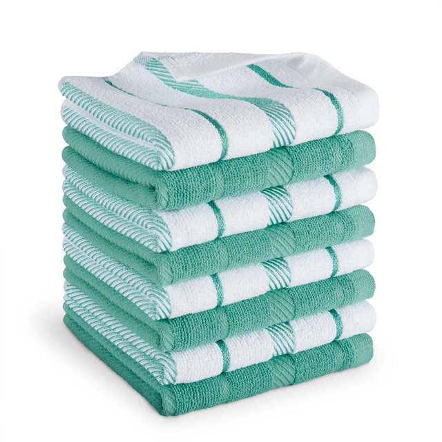 KITCHENAID Albany Dishcloth 8 Pack Set, Aqua Sky/White, 12"x12"