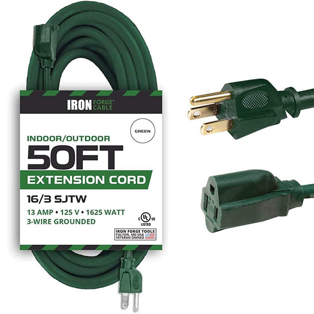 50 Ft Outdoor Extension Cord - 16/3 Durable Green Cable