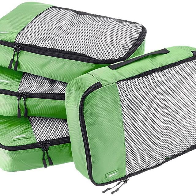 Amazon Basics 4 Piece Packing Travel Organizer Cubes Set - Medium, Green