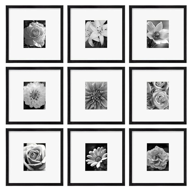 eletecpro 20x20 Picture Frames Set of 9 Classic Gallery Wall Frame Set, Displays 8x10 or 20x20 without Mat, Black Picture Frames Collage Wall Decor, Big Frames for Home Decor