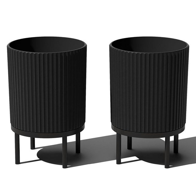 Veradek Round Demi Planter Pot w/Stand for Indoor/Outdoor Use | Made from Plastic & Concrete w/Drainage Holes | Modern Décor for Succulents, Flowers, Tall Plants