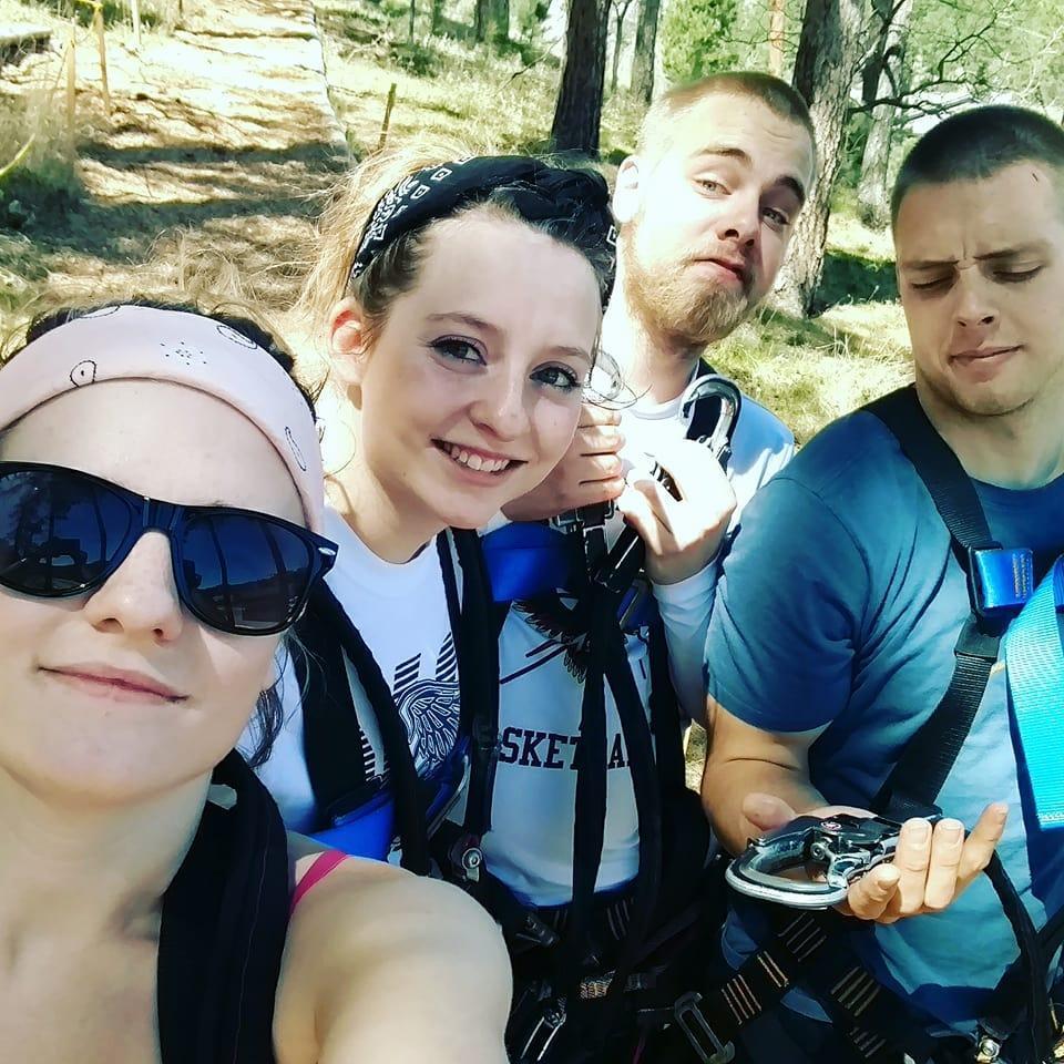 Cheyenne, Kimberly, Aaron, and Robert after we had got done with a ziplining course in the Black hills in South Dakota. Not long after that, Robert proposed to Cheyenne.