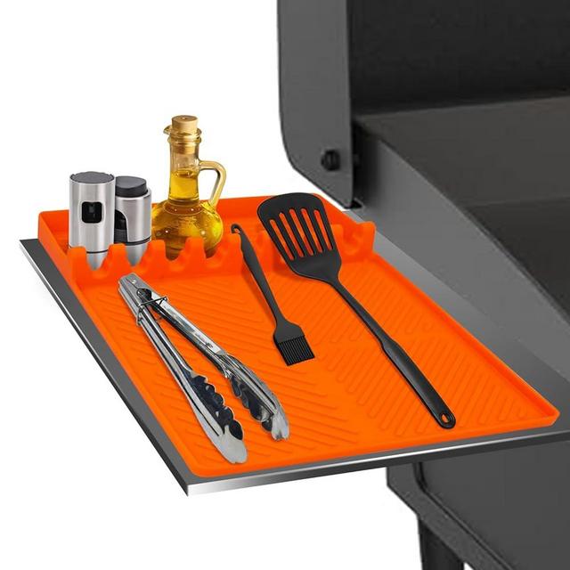 Silicone Spatula Mat, Large Grill Mat for Blackstone with Drip Pad, Heat Resistant Griddle Accessory, Griddle Tools Mat for Outdoor Grill Kitchen Counter (Orange)