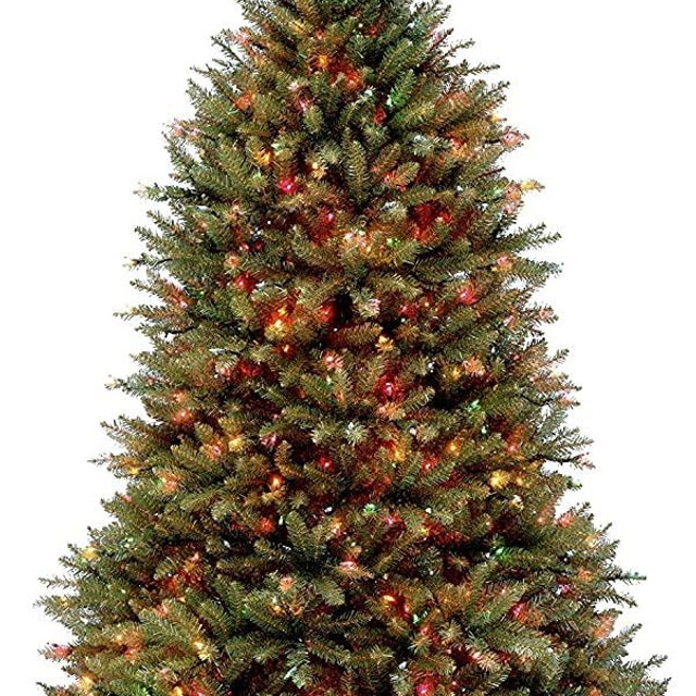 National Tree Company Pre-Lit Artificial Full Christmas Tree, Green, Dunhill Fir, Multicolor Lights, Includes Stand, 6.5 Feet