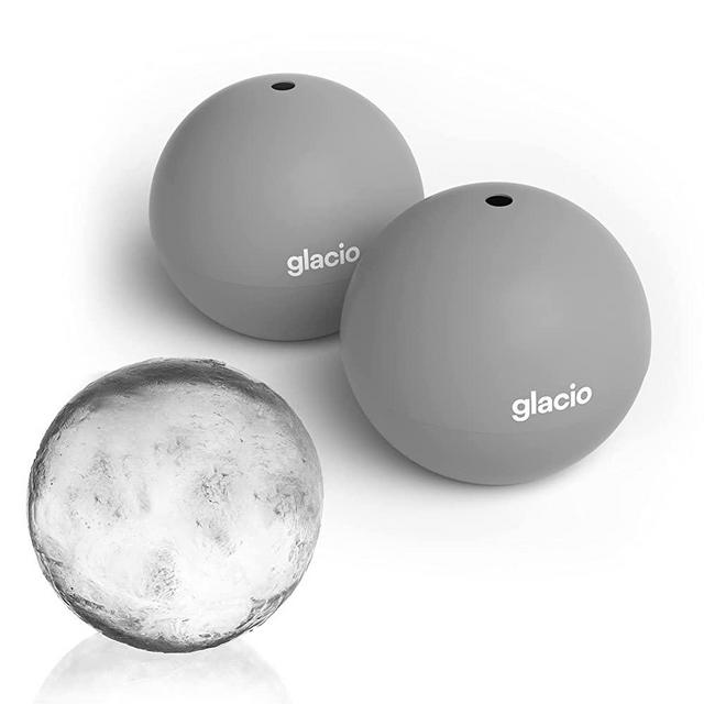 glacio Round Ice Cube Molds - Whiskey Ice Sphere Maker - Makes 2.5 Inch Ice Balls - 2 Pack