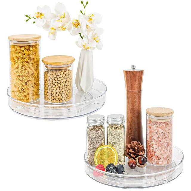 2 Pack Lazy Susan Organizer for Cabinet, 9 Inch Clear Lazy Susan Turntable Organizer for Refrigerator, Rotating Lazy Susan Organizer Tray for Pantry Countertop, Spice Rack Organizer and Storage