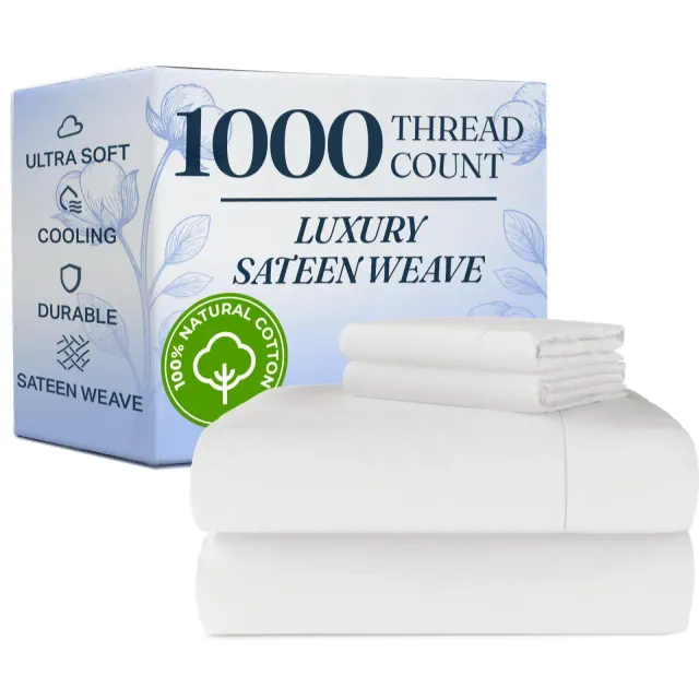 CGK Linens Luxury 1000 Thread Count 4 Piece Sheet Set - Soft & Premium 100% Cotton Sateen in White, Size King