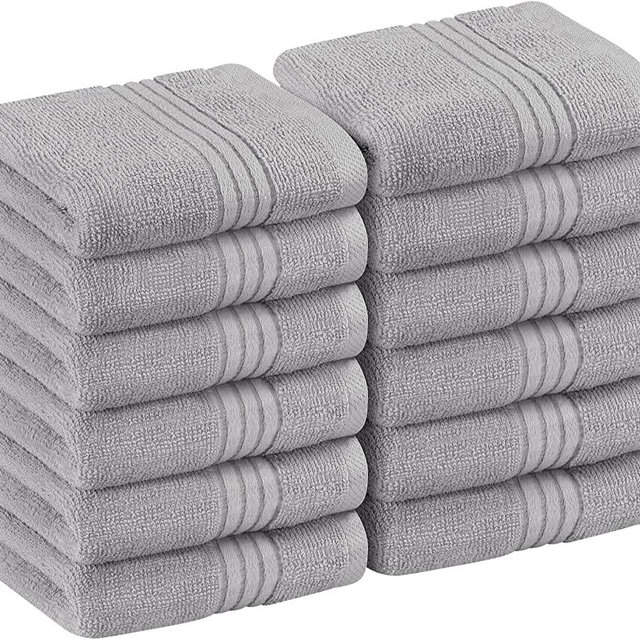 Utopia Towels (12 Pack) Luxury Wash Cloths Set (12 x 12 Inches) 600 GSM 100% Cotton Ring Spun, Highly Absorbent and Soft Feel Washcloths for Bathroom, Spa, Gym, and Face Towel (Cool Grey)