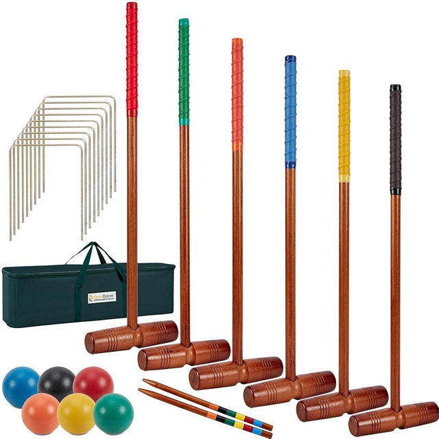 SpexDarxs 35’’ Deluxe Croquet Set, Six Player Croquette Game with Premium Wooden Mallets, Colored Balls, Wickets, Stakes, Carrying Bag, Outdoor Family Games for Lawn/Backyard/Park