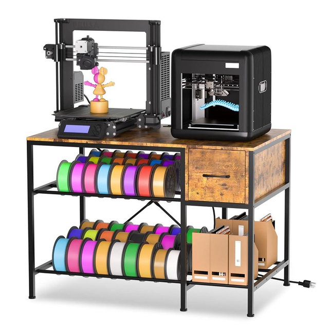 Anrigeail 3D Printer Stand with Filament Storage – Heavy Duty Metal 3D Printer Table with Drawer and Power Hub for Workshop, Studio, and Office
