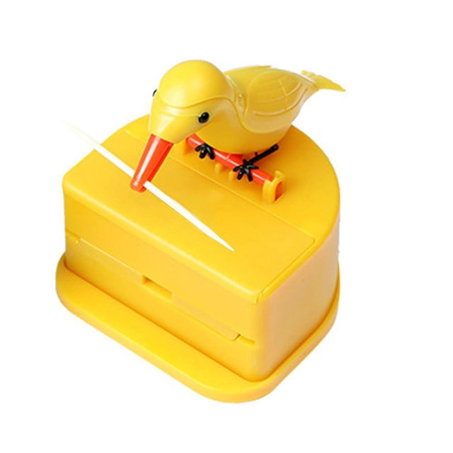 Sluswallow Yellow Woodpecker Toothpick Dispenser, Cute Little Bird Push-Type Automatic Holder Bird Toothpick Dispenser, Box for Home with a Box,Kitchen Decoration